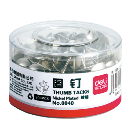 得力 0040 图钉 300枚/筒 (单位:筒)